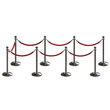 Montour Line Stanchion Post and Rope Kit Sat.Steel, 8 Ball Top7 Red Rope C-Kit-8-SS-BA-7-ER-RD-PS